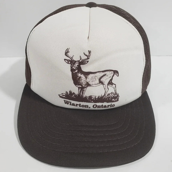 Wiarton Ontario Athletic  Headwear Mens Brown/White Snapback Trucker Hat. - Picture 1 of 8